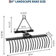 thumbnail image 4 of Historyli 50 Inch 3-Point Landscape Rake, 360° Rotation Rake with 17 Spring Steel Tines, Black, 4 of 7