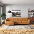 thumbnail image 2 of ASHCROFT Elva Mid Century L-Shaped Genuine Leather Left Facing Chaise Sectional, Light Brown Tufted Tight Back Sectional Sofa for Living Room Waiting Area Office Apartment Dorm Home, Tan, 2 of 7