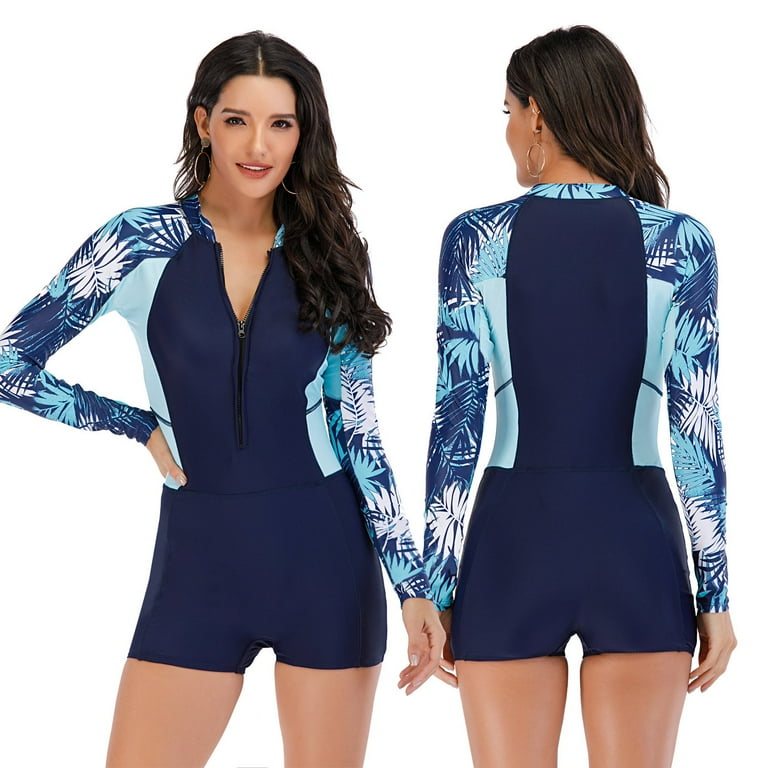 1-Piece Swimsuits for Women Surfing Diving Rashguard Swimsuits Swimwear  Bathing Suit Long Sleeve Bra Padded Zip Back -M US(8-10)