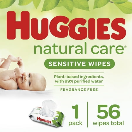 Huggies Natural Care Sensitive Baby Wipes, Unscented, 1 Flip-Top Pack (56 Wipes Total)