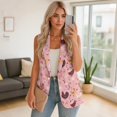 thumbnail image 2 of Psesaysky Women's Waistcoat Suit Vest Pink Chicken Rooster Print Sleeveless Button Down V-Neck Trendy Suit Vests Blazer Tops for Casual Work Office Outerwear, Size M, 2 of 6