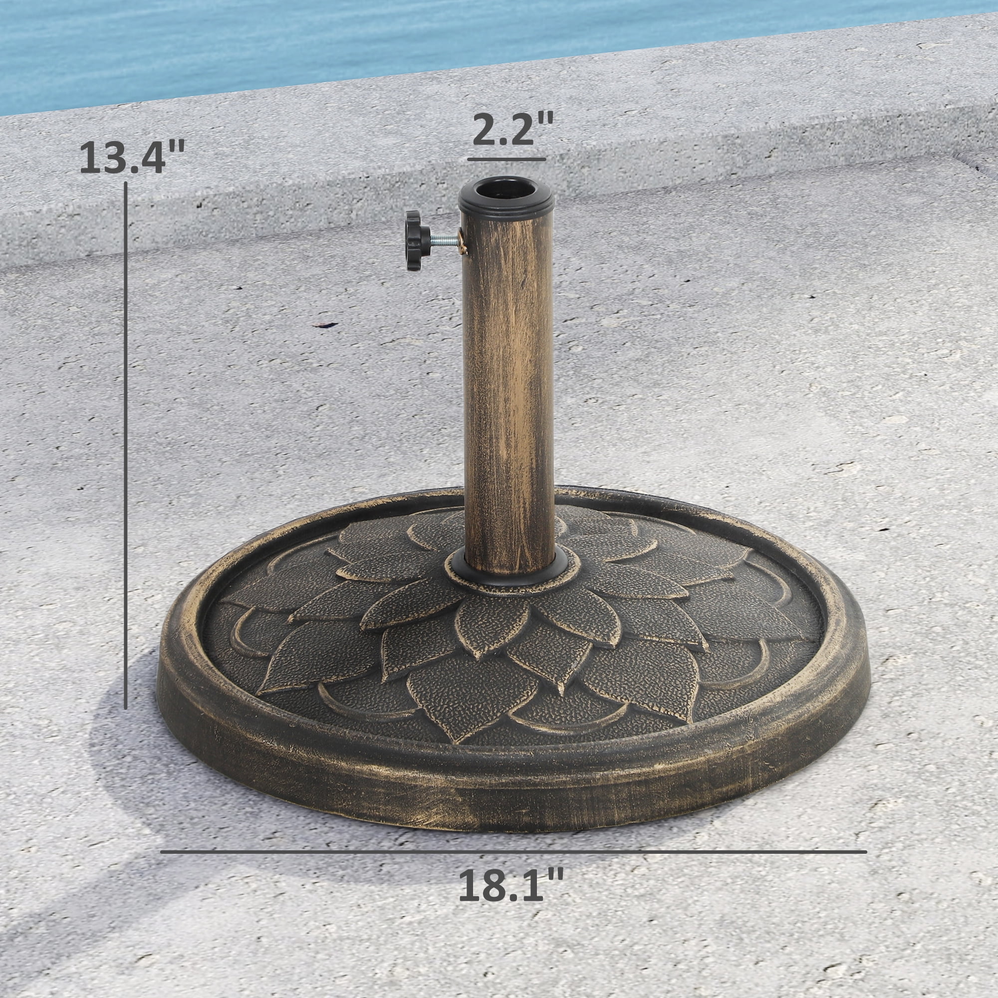 Outsunny Round Patio Umbrella Base, 26 lbs Resin Umbrella Stand Base, Patio Umbrella Holder for 1.3"/1.5"/1.9" Umbrella Poles, Bronze
