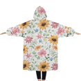 thumbnail image 2 of Oversized Wearable Blanket Hoodie,White Sunflower Colorful Flower Pattern Sherpa Blanket Hoodie with Super Pockets,Super Warm Fuzzy Pullover for Women & Men, 2 of 6