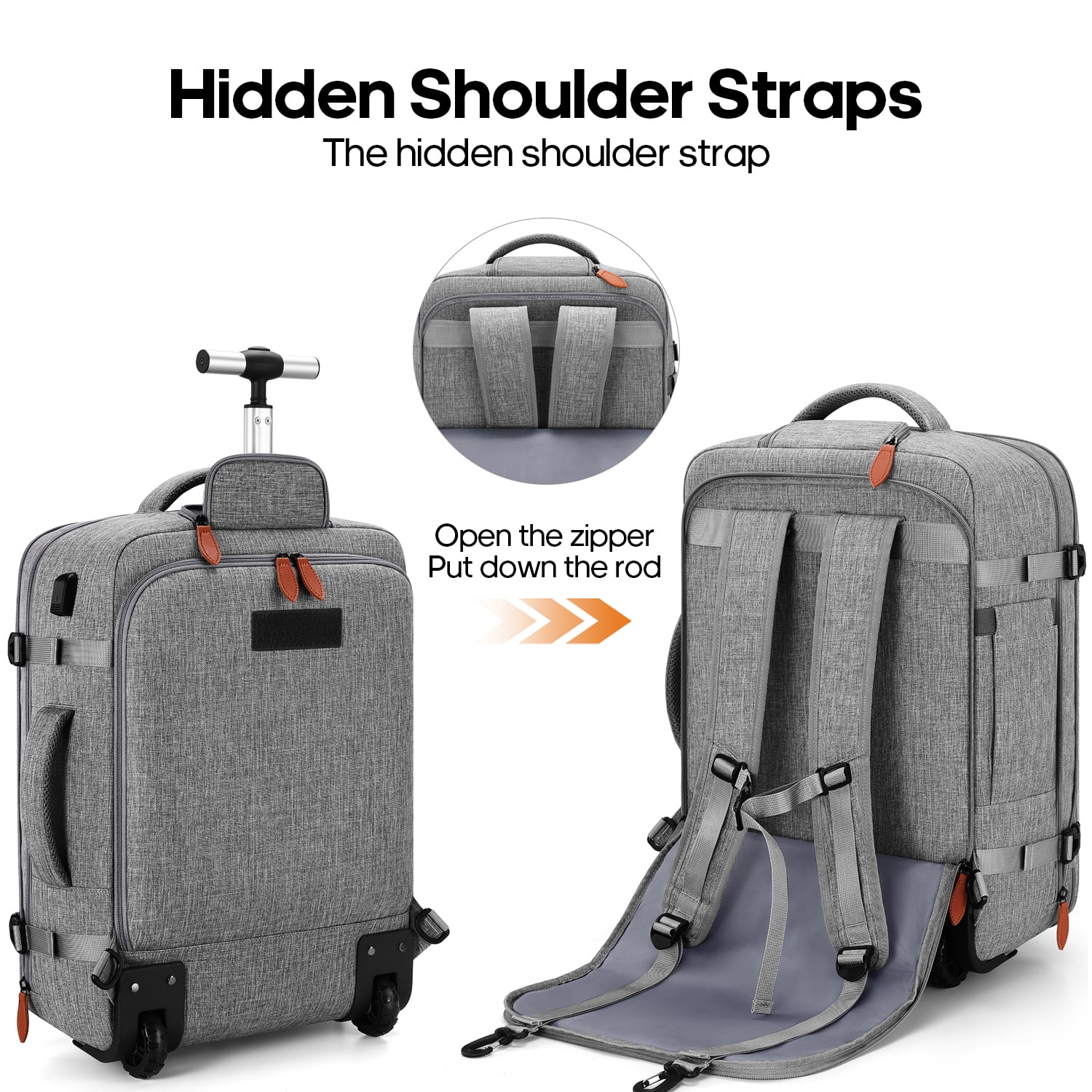UKEIN Rolling Backpack for Adults Backpack with Wheels with USB Charging Port & Combination Lock Roller Backpack with Packing Cubes and Shoe Pocket