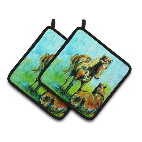 Carolines Treasures MW1126PTHD Horse Grazin Pair of Pot Holders , 7.5HX7.5W, multicolor