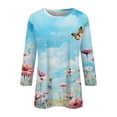 thumbnail image 5 of UoCefik Oversized Tshirts Shirts for Women Elbow 3/4 Length Sleeve Floral Womens Work Shirts or Blouses Half Sleeve V Neck Plus Size Dress Blouses Womens Dress Tops for Older Women Sky Blue 5XL, 5 of 5