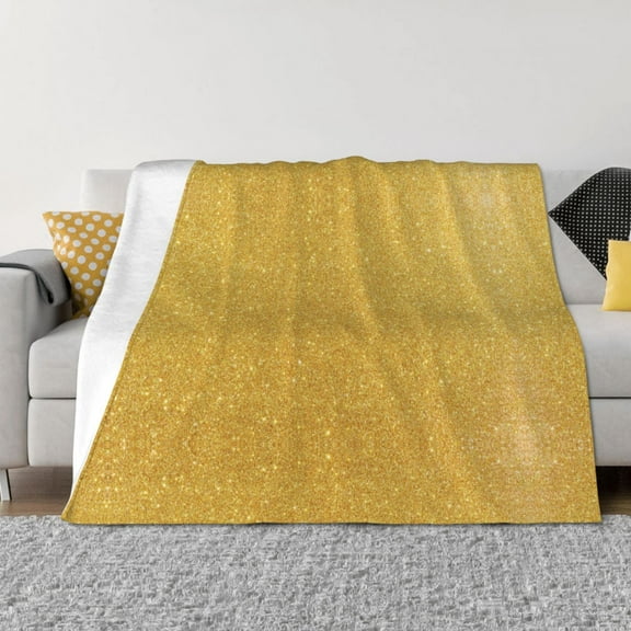 Throw Blanket for Couch - Gold Shiny Soft Comfy Lightweight Cozy Warm Throw Blanket, Fuzzy Plush Flannel Blanket & Throws for Sofa and Bed All Season