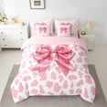 thumbnail image 2 of Homewish Teens Girls Kawaii Ribbon Bowtie 7-Piece Twin Bedding Sets,Pink White Bedding Comforter Set,Leopard Print Breathable Sheet Sets,Luxury Bedroom Decor,Reversible, 2 of 8