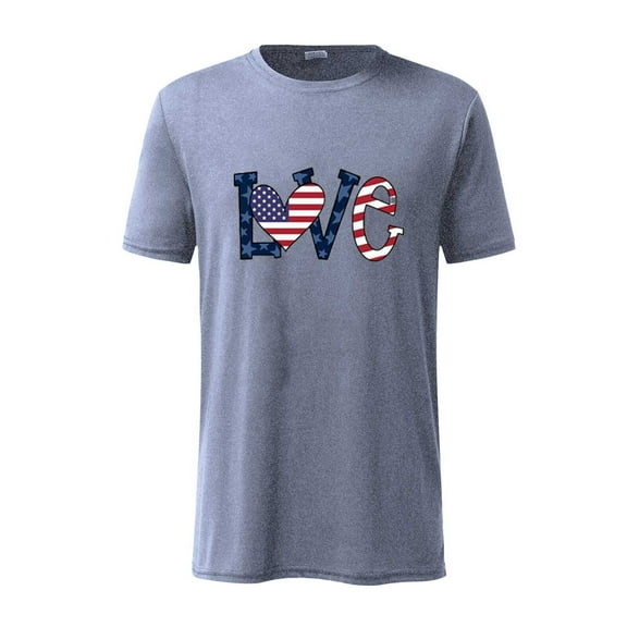 AURIGATE Men Valentine's Day Short Sleeve Flag Love Printing Round Neck Pullover T Shirt Blouse