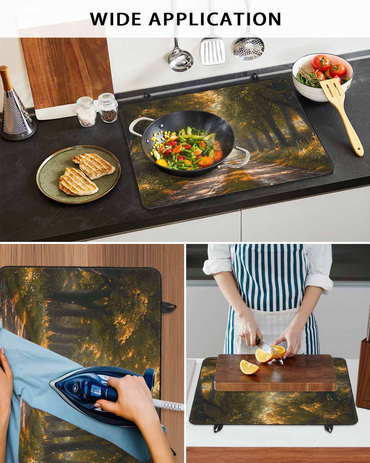 nqOlkjepod Large Induction Cooktop Protector Mat 36"x21", Brown Trees Stove Top Covers for Electric Stove, Forest Art Decor Spring Summer Nature Leaf Stove Burner Cover Mats, Glass Top Stove Cover