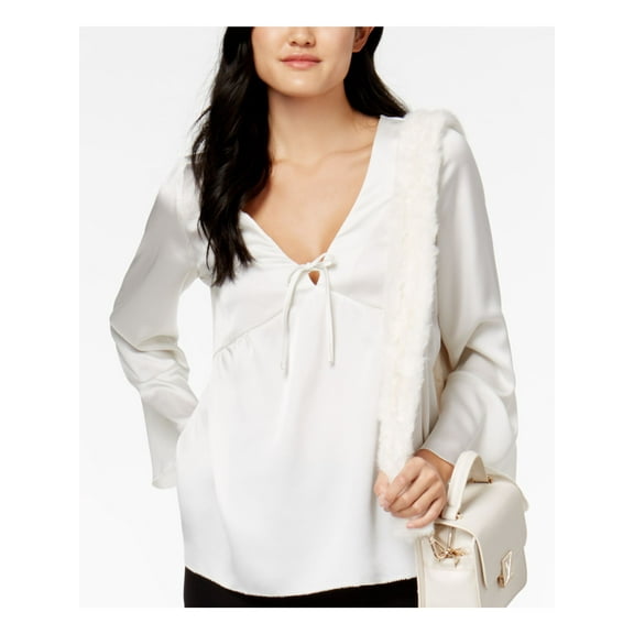 Kensie Womens Satin Knit Blouse, Off White, X-Large