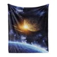 thumbnail image 1 of Galaxy Soft Flannel Fleece Throw Blanket, Maya Calendar with Outer Space Background with Earth Astral Meteor View, Cozy Plush for Indoor and Outdoor Use, 50" x 70", Blue Yellow, by Ambesonne, 1 of 6