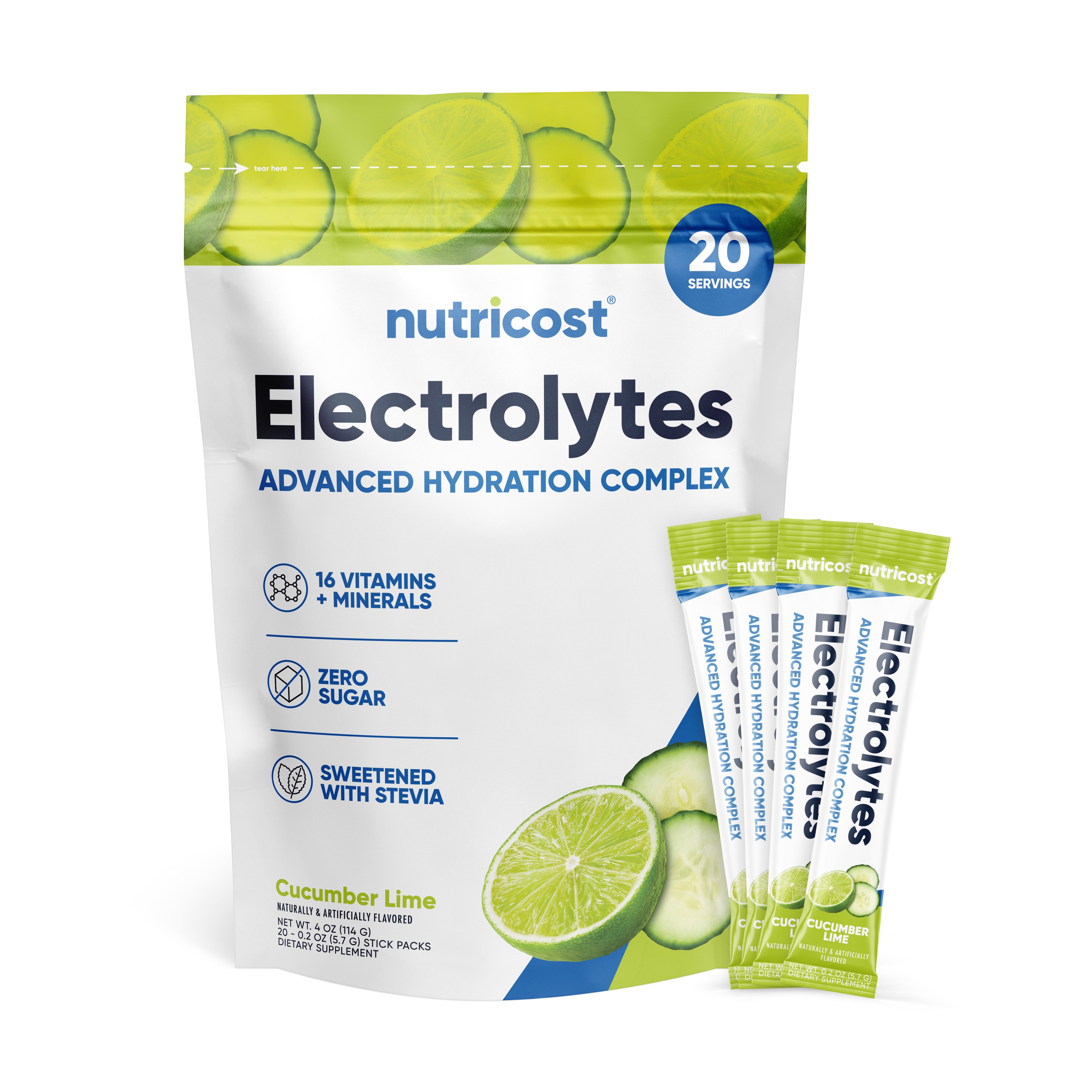 Nutricost Electrolytes Powder Hydration Packets (Cucumber Lime, 20