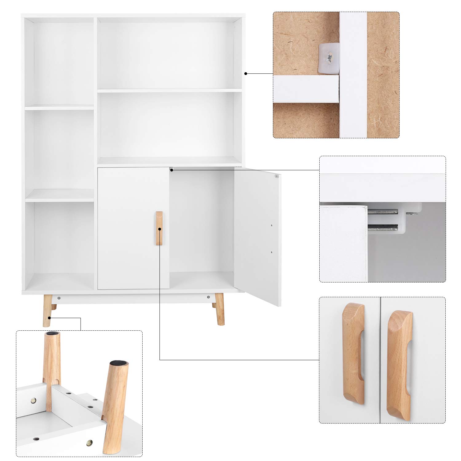 Homfa 5 Cube Bookcase with Door, Open Shelves Free Standing Storage Cabinet with Solid Legs, White Finish - image 4 of 12