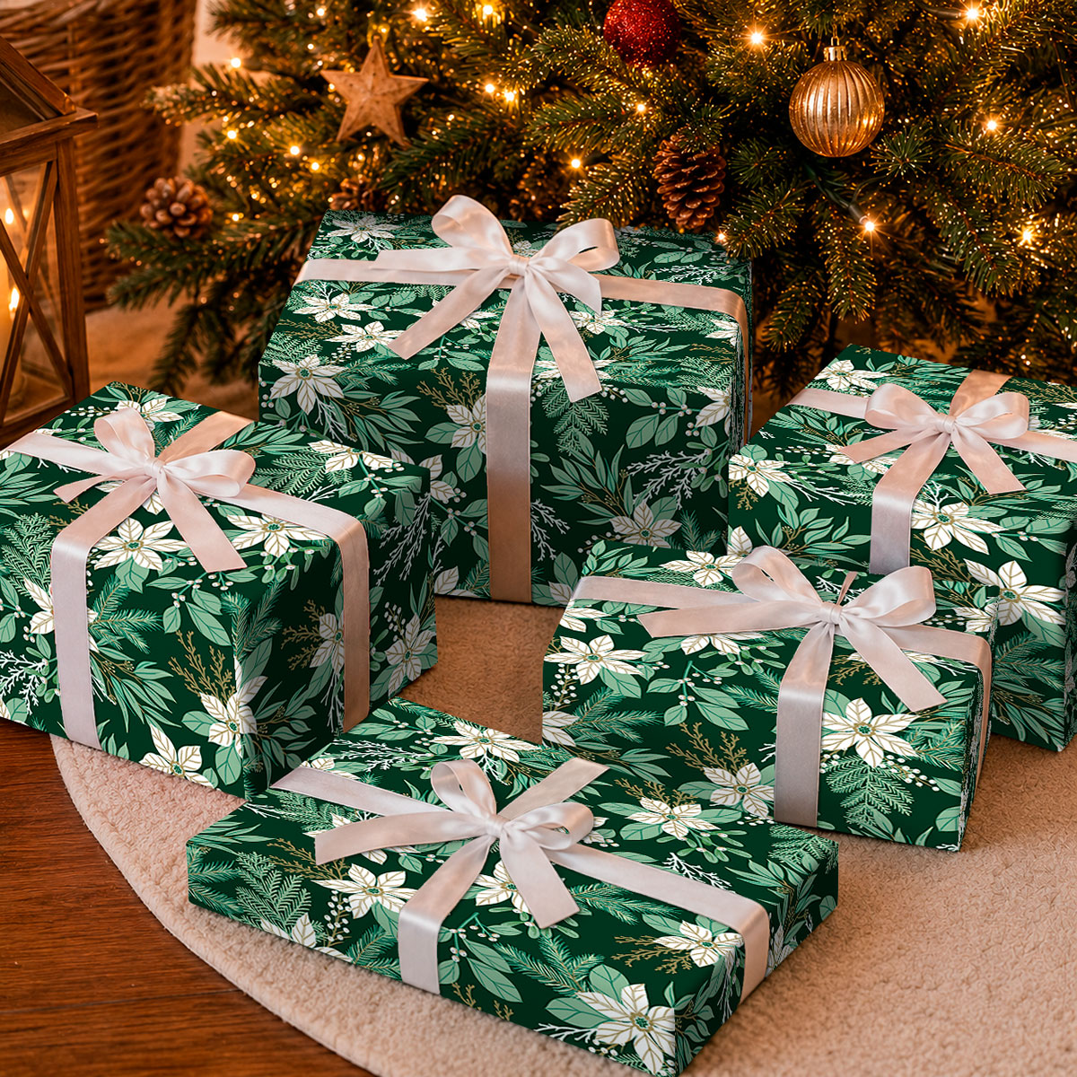 Current Winter Poinsettia Wrapping Paper Roll 23" x 28' photo 6