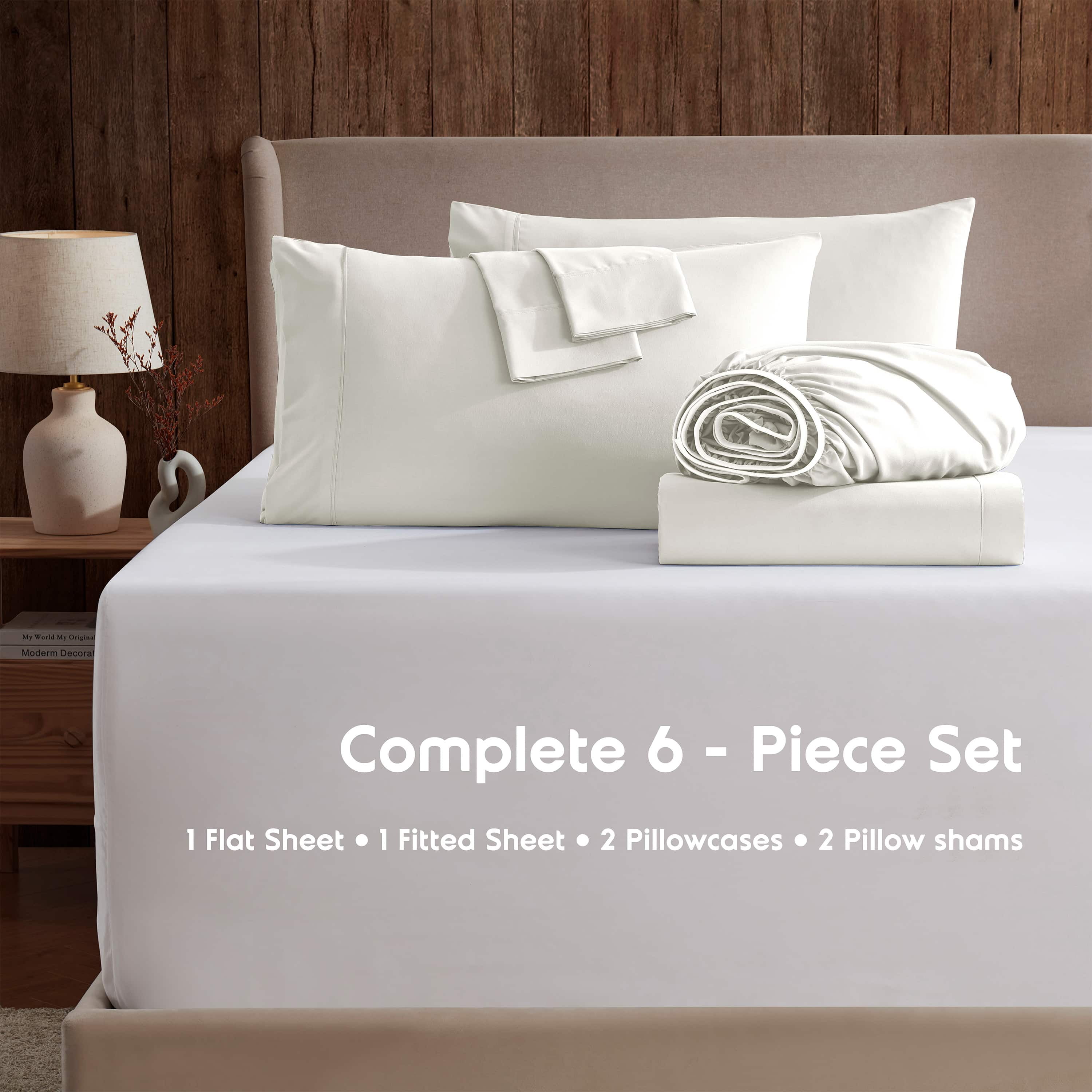 LammaLoe Extra Deep Pocket King Sheets set, Fits 18"-24" Mattress, 6 Piece Soft Microfiber Bed Sheet Sets, Off White