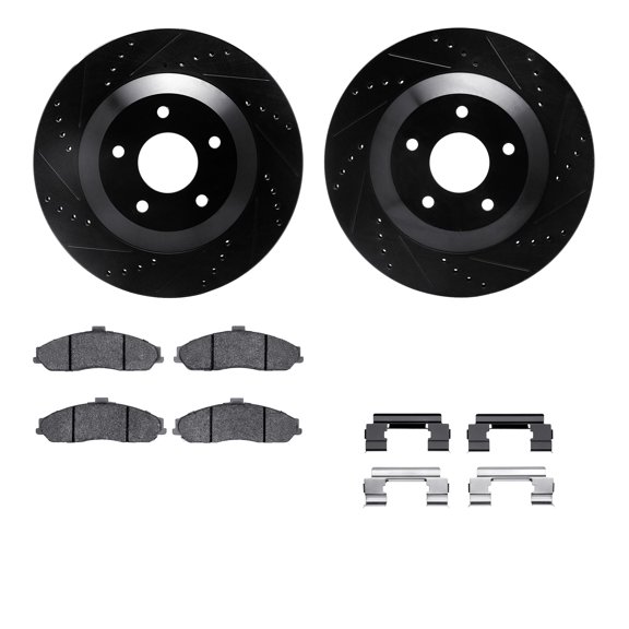 Dynamic Friction Company Front Brake Rotors-Drilled and Slotted-Black with 5000 Advanced Brake Pads includes Hardware 8512-46004