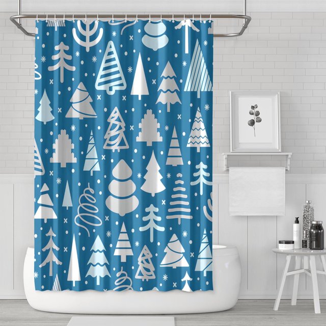 Rideau de Douche pour Salle de Bain Hiver Noël Flocon de Neige Rideaux de Douche Imperméables Crochets de Rideau de Douche Frais Inclus, 72x72 Pouces