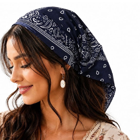 Lumtrix Hair Scarf Headband for Women Girls Non Slip Print Elastic Boho Scarf Bandana Navy One Size