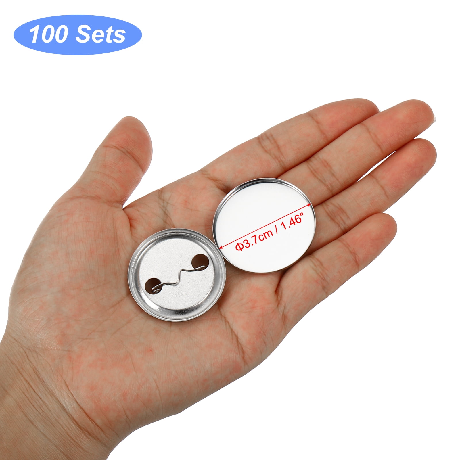 Akamino 100 Pieces Blank Badge Button Parts for Button Making Machine - Metal Shells and Plastic Base Components, Badge Making Supplies for DIY Arts
