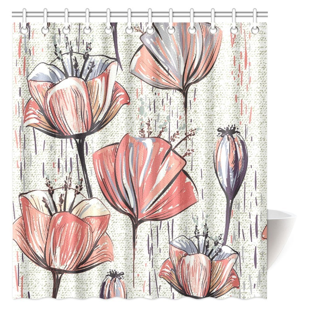 MYPOP Floral Shower Curtain, Tulip Petals with Minimalist Faded Effect