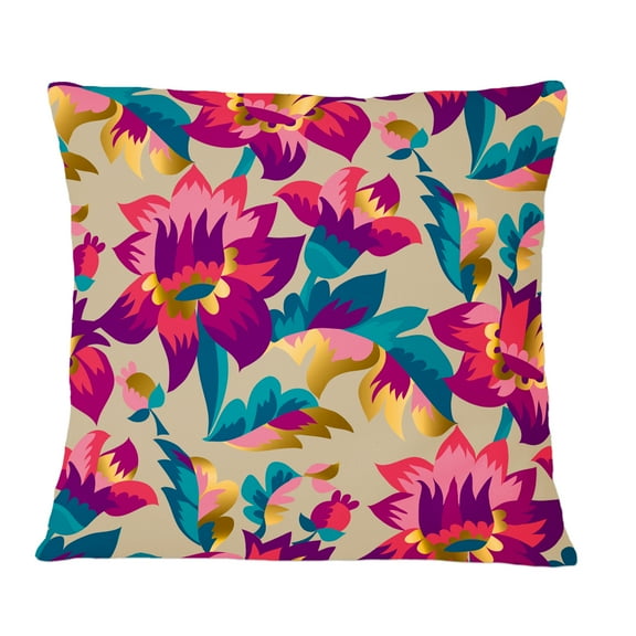 Designart Elegant blossom hand drawn folk pattern' Mid-Century Modern Throw Pillow - 12x20