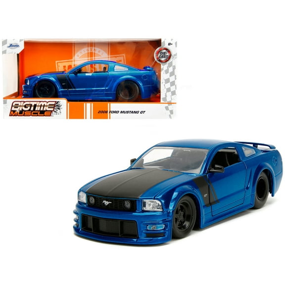 2006 Ford Mustang GT Blue Metallic with Matt Black Hood and Stripes "Bigtime Muscle" Series 1/24 Diecast Model Car by Jada
