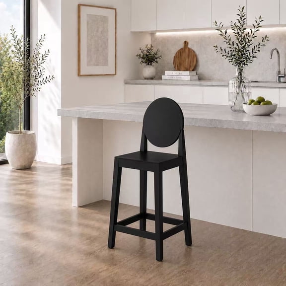 2xhome 25" Seat Height Kitchen Barstool, Modern Ghost Accent Side Armless Counter Stool With Back, Black, Set of 1, 1 piece