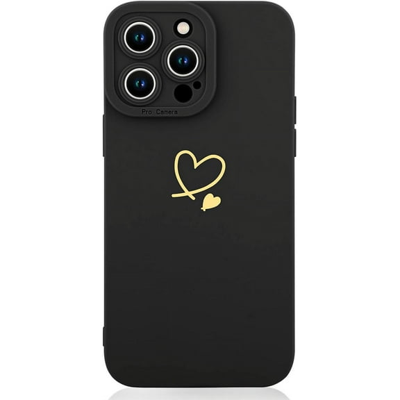 Compatible iPhone14 Pro Max 6.7 Inch 2022 Case, Soft Liquid Silicone Gold Heart Pattern Ultra Thin Protection Shockproof Case for Ladies Girls Ultra Thin Phone Case (Black)