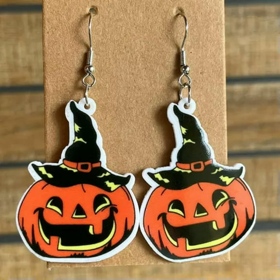 Cutout Acrylic Black Cat Moon Horror Skeleton Skull Pumpkin Halloween Earrings