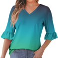 thumbnail image 2 of Viluyesy Women's 3/4 Sleeves T-Shirt V-Neck Shirt Tops Loose Blouse Green Size M, 2 of 7