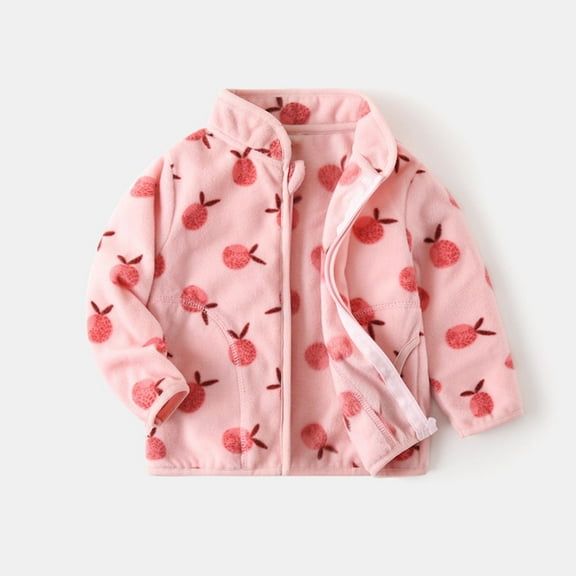 Cethrio Kids Girls Fleece Jackets, Long Sleeve Zip up Warm Autumn Winter Coats Pink Size 3-9 T