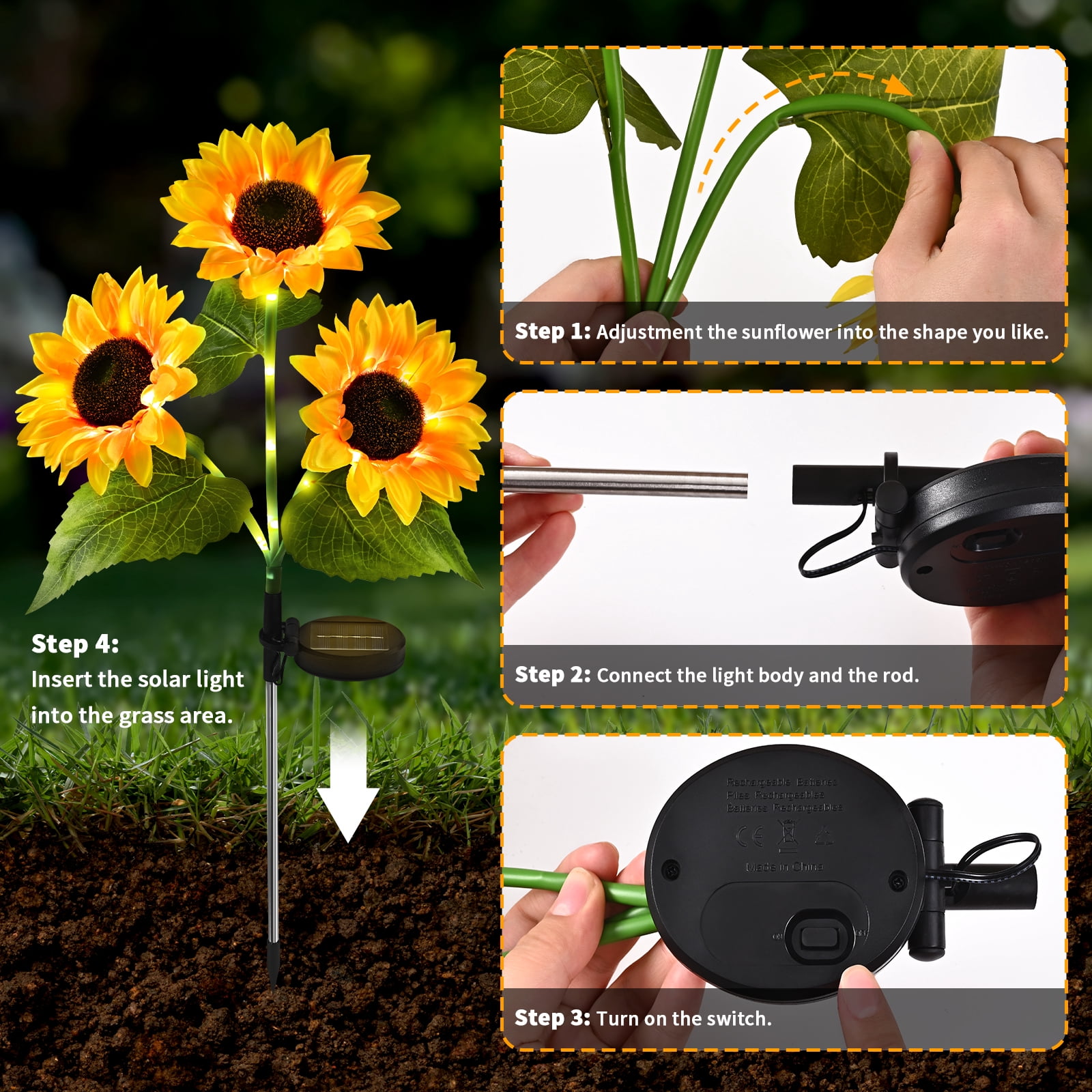 Lyacmy 4 Pack Yellow Sunflower Solar Garden Lights Outdoor, Waterproof Solar Lights for Yard Pathway Patio Outdoor Decor