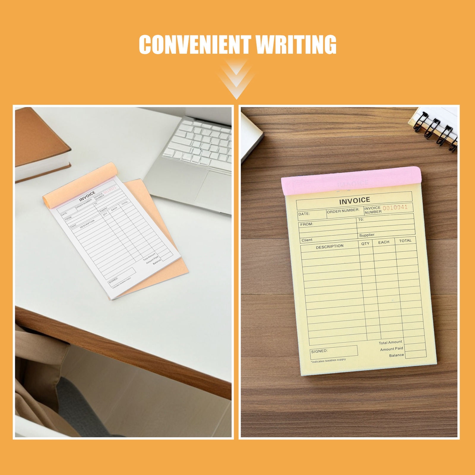BESTYASH 5-Pack Portable Three-Part Receipt Books with Stiff Backing for Small Business Invoice and Record Pads
