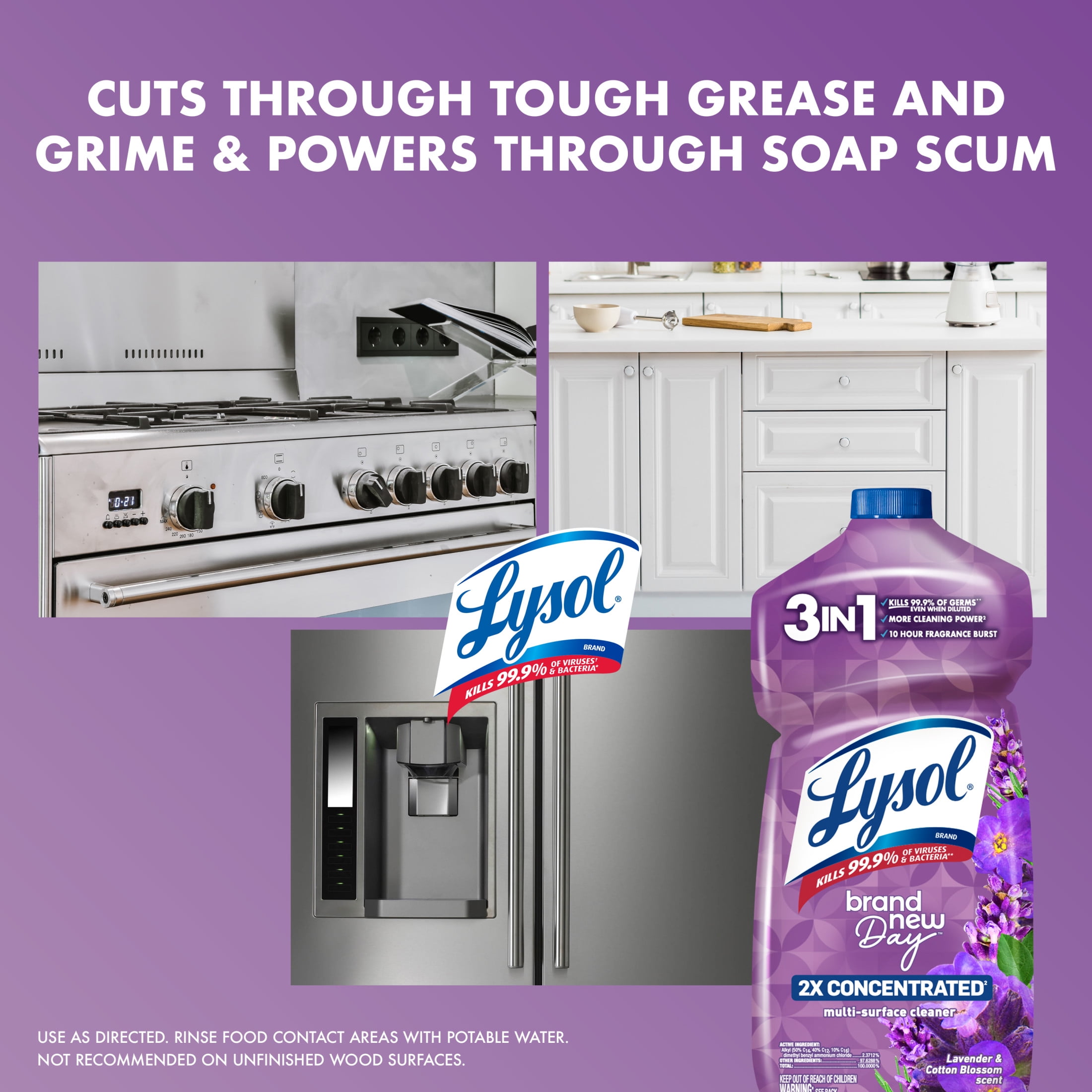 (9 pack) Lysol All Purpose Cleaner, 2X Concentrated Multi-Surface Disinfectant Floor Cleaner for Mopping Solution, for Bathroom & Kitchen, Lavender & Cotton Blossom, 48 fl oz