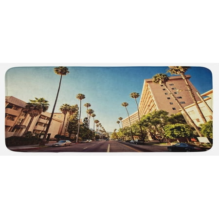 

Urban Kitchen Mat Street in Beverly Hills CaliforniPalm Trees Houses Famous City Photo Plush Decorative Kitchen Mat with Non Slip Backing 47 X 19 Pale Blue Peach Green by Ambesonne