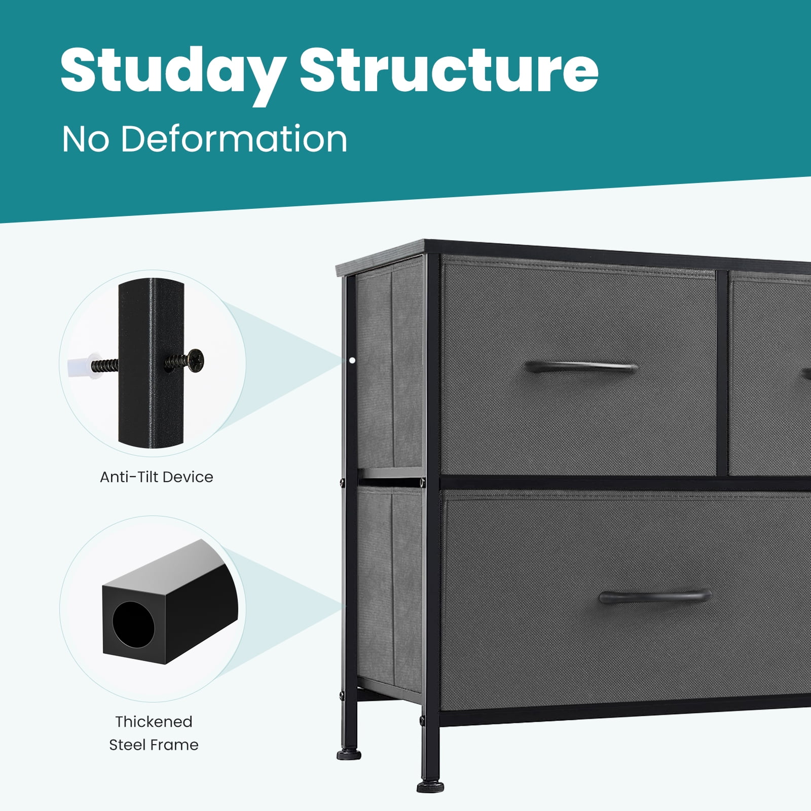 Aidoly 5-Drawer Dresser with Wooden Top & Metal Frame for Bedroom & Living Room