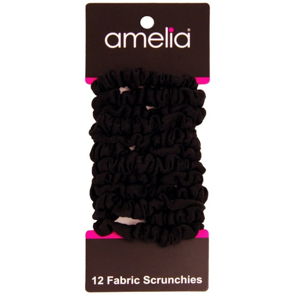 Amelia Beauty, Black Jersey Scrunchies, 2.25in Diameter, Gentle on Hair, Strong Hold, No Snag, No Dents or Creases. 12 Pack