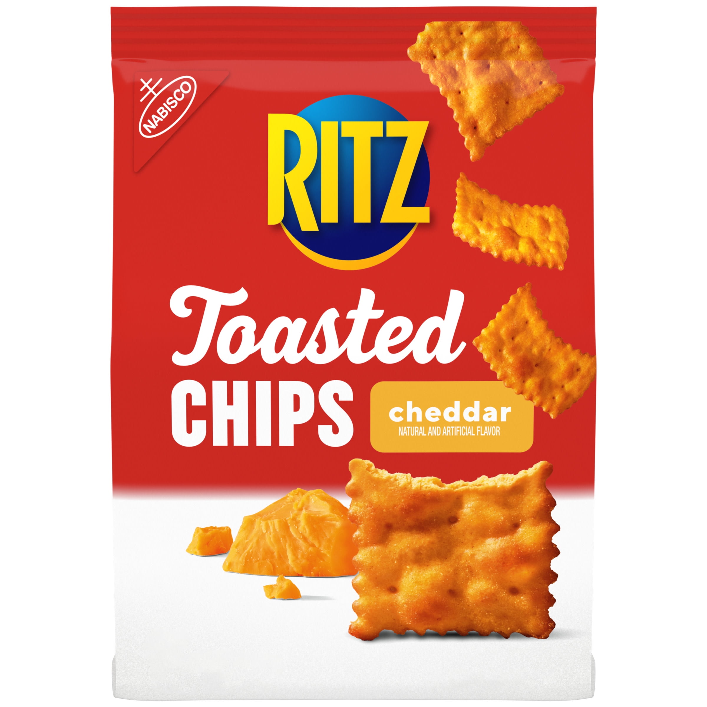(3 pack) RITZ Toasted Chips Cheddar Crackers, Party Snacks, 8.1 oz