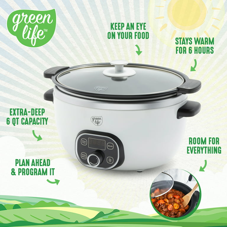 GreenLife Healthy Ceramic Nonstick, 6QT Slow Cooker, White