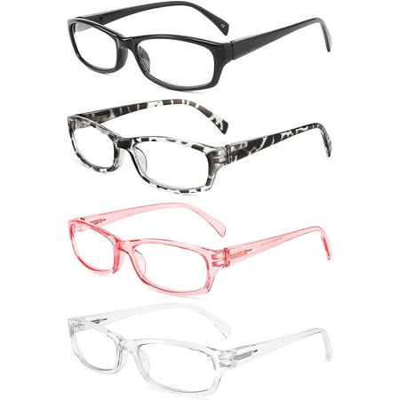 IVNUOYI 4-Pack Reading Glasses Blue Light Blocking with Spring Hinges,Colors Fashion Readers for Men Women,Anti Glare/UV Computer Eyeglasses 3.5