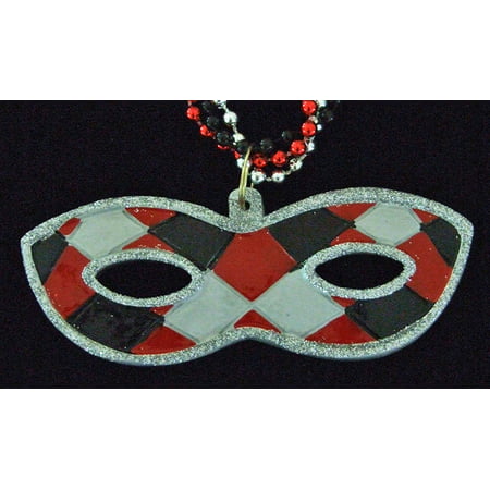 Harlequin Red & Silver Eye Mask Mardi Gras Beads New Orleans Carnival Bayou Lousianna Cajun Creole Party, Genuine Specialty Mardi Gras Theme Beads