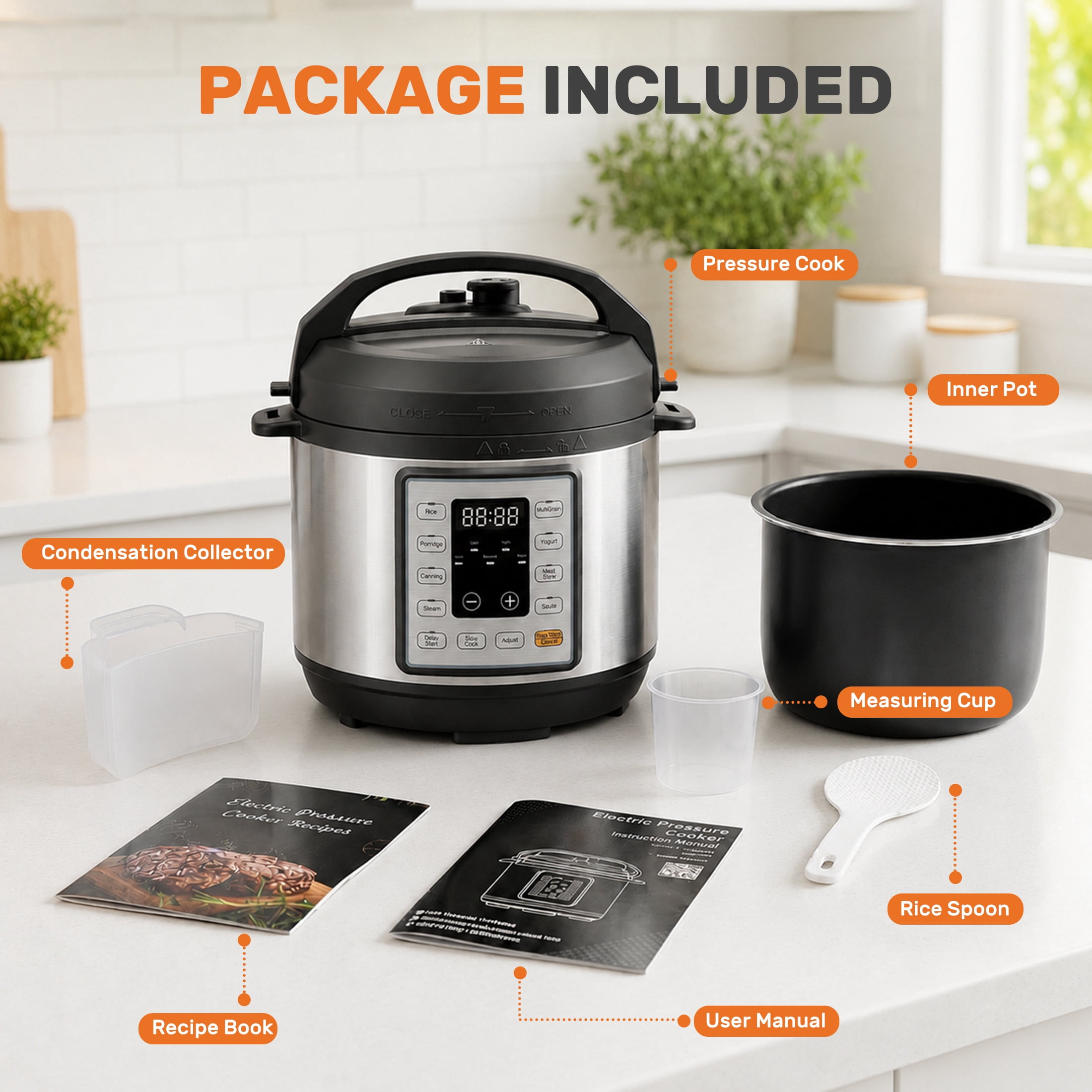 edx 3 Quart Electric pressure cooker,Multi-Function Features Stainless Steel Pot with 8 Functional Modes & Programmable Timer, Silver