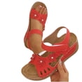 thumbnail image 5 of GERsome Low Wedge Heels Sandals for Women Open Toe Ankle Strap Platform Sandals for Travel Summer Beach, Red Size 8.5, 5 of 9