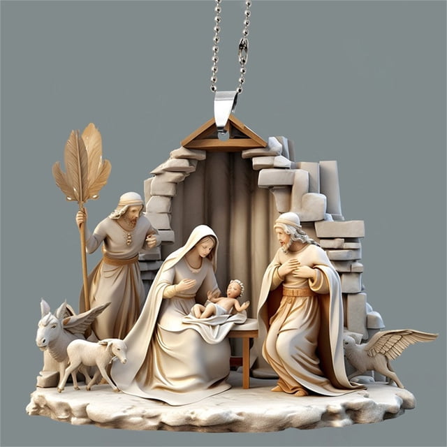 Xihbxyly Adorno de Belén, Hermosa Artesanía Acrílica, Impresión a Doble Cara, Fácil de Colgar, Decoración Versátil, Ideal para Festividades En El Hogar, Juego de 2, 8 X 8 Cm Cada Uno
