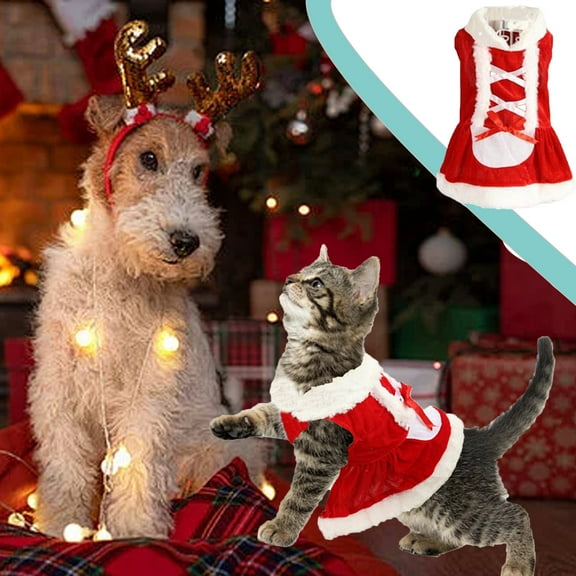 Dog Santa Costume - Red Christmas Pet Coat for Small to Medium Dogs, Warm Holiday Outfit with Adjustable Fit for Parties & Family Photos