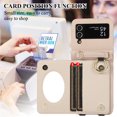 thumbnail image 5 of Allytechgroup Stylish Wallet Phone Case for Samsung Galaxy Z Flip 3 5G, Crossbody Shoulder Strap Make-up Mirror Ring Holder Stand Card Holders Shockproof Case for Girls Women, Beige, 5 of 7