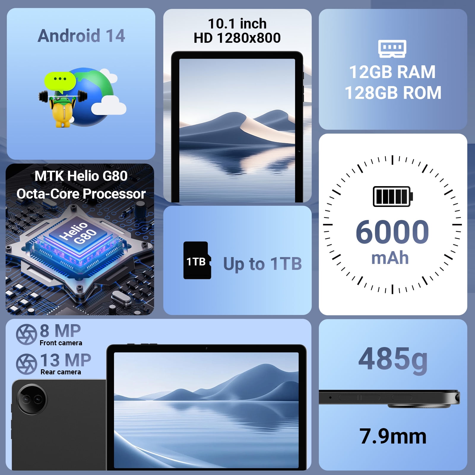 Digiland 10.1 inch Tablet with MTK Helio G80 Octa-Core for Adults, Android 14 Tablet with 12GB Ram 128GB Rom,5G WIFI,Google Certified Tablet,Dual Cameras,Tablet with case-Gray