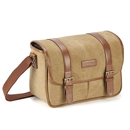 Classic Camera Bag, Evecase Large Canvas Messenger SLR/DSLR Shoulder Case with Leather Trim