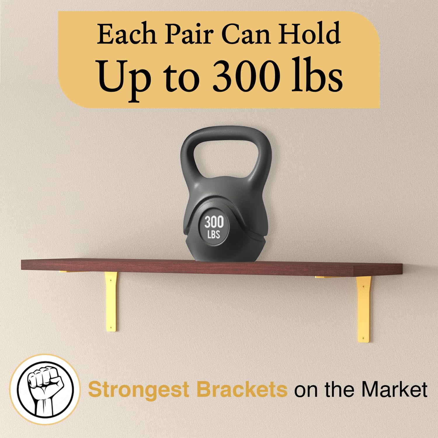 4 Pack Heavy Duty Brass Shelf Brackets 10 Inch by Balin Designs – Decorative L Bracket for Shelves, Metal Shelf Support Bracket, Wall Mounted Countertop Iron Corbels, Floating Gold Shelving Brackets